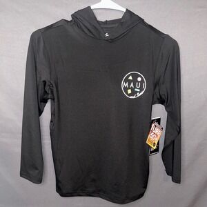 Maui and Sons Kids Black Hooded Sun Shirt UPF 50+ Long Sleeve Rash Guard Small